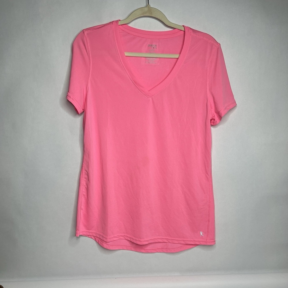 Danskin Now Dri Fit Womens V Neck Workout Shirt Large Hot Neon Pink